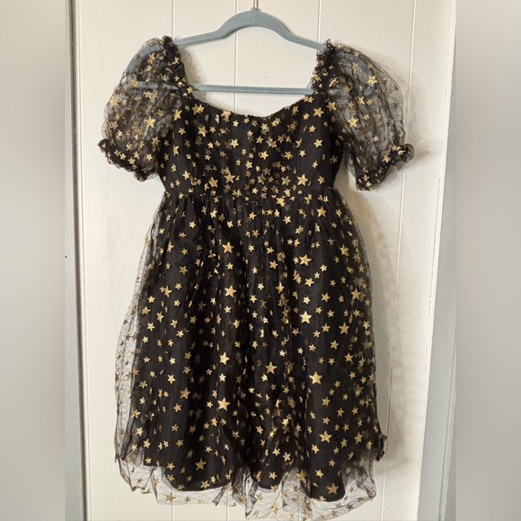 Unique Vintage Dresses & Skirts - Unique Vintage Black Gold Star Mesh Babydoll Belle Dress M/6-8 NWT ✨